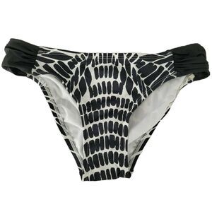 Bar III Bikini Swim Bottom XS Black White Print Hipster Shirred Womens Size
